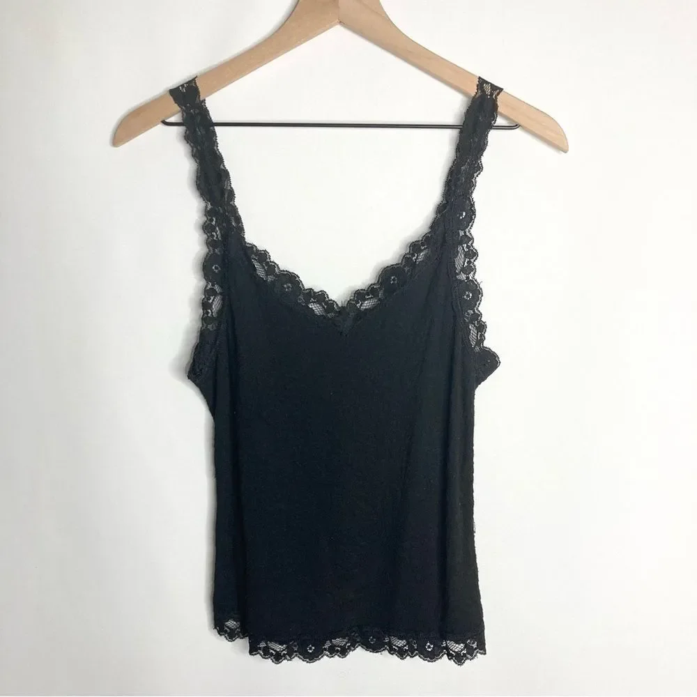 Y2K Arianne Black Lace Trim Cami Small